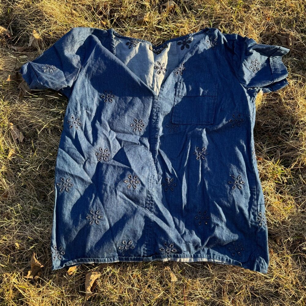 A.P.C. - Dark Chambray Blouse W/ Floral Lace Eyelets